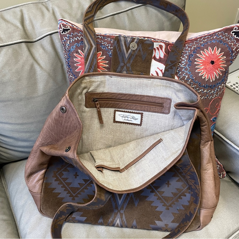 Tasha Polizzi | Suede & Leather Tote Bag w/Southwestern Print & Turquoise ♥ EUC - Picture 4 of 10